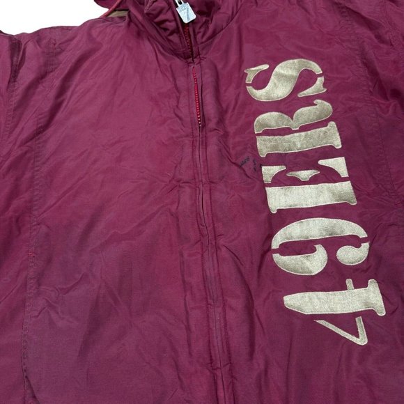 Vtg 90’s San Francisco 49ers Logo 7 Game Day Puffer Jacket Hood Sz M‎ Black/Red - Picture 4 of 16